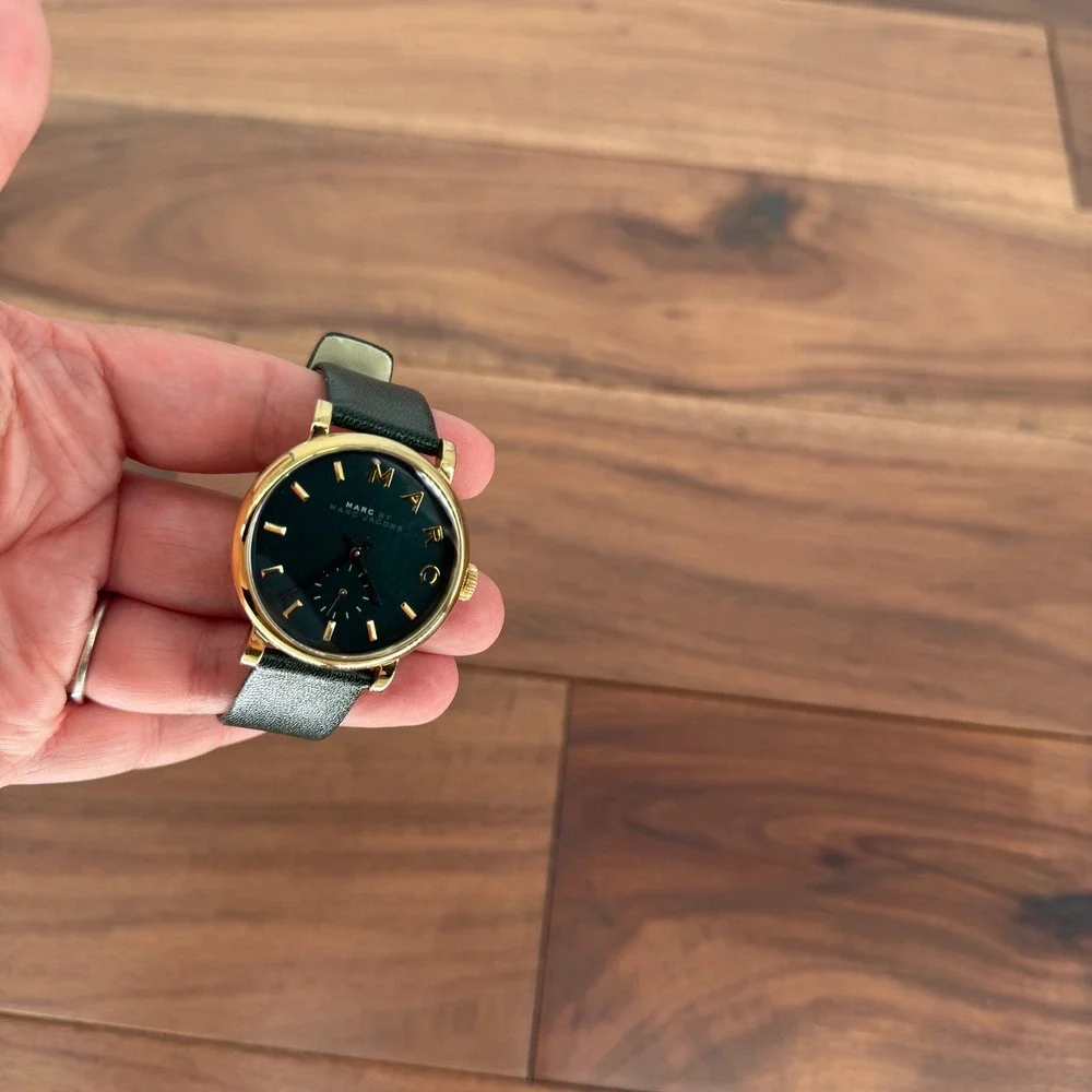 Marc by‎ Marc Jacobs Gold Tone Green Leather Band Watch Black Face